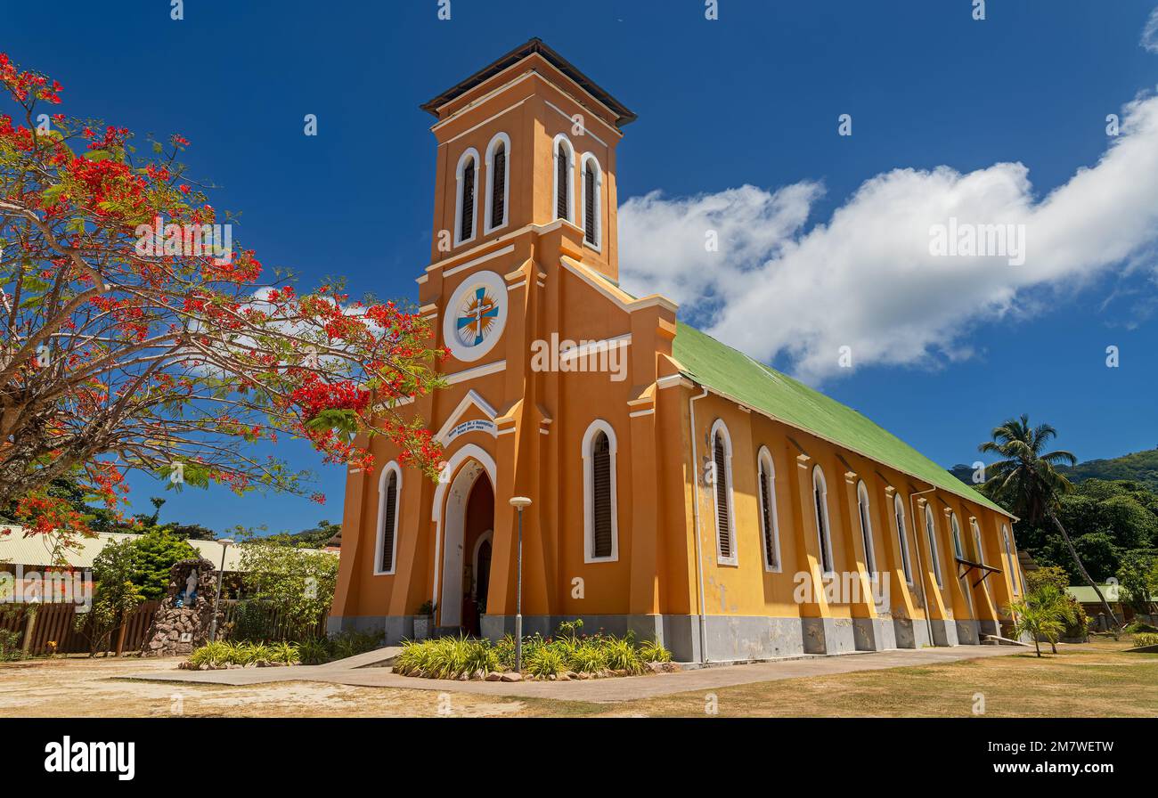 Kirche Notre Dame de L'Assomption in La Passe (La Digue, Seychellen) Stockfoto