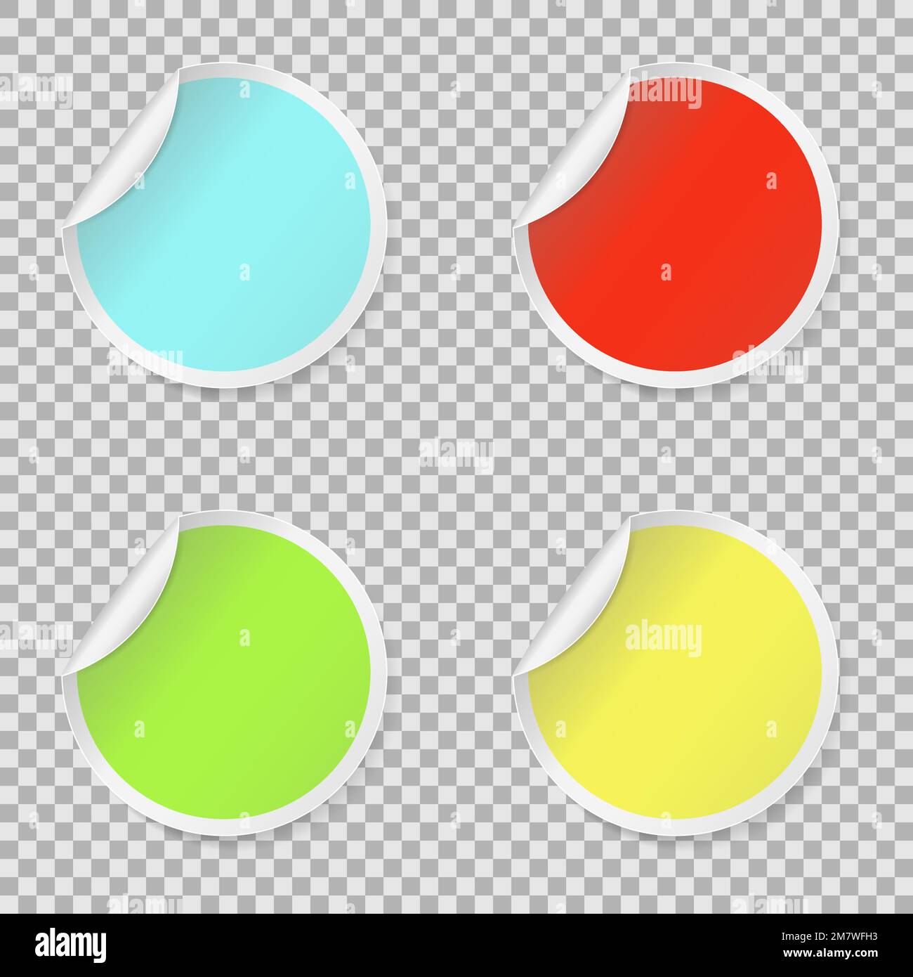 Sticker Set, farbige runde Sticker Kollektion. Runder, abziehbarer Papieraufkleber mit Schatten. Isoliert auf weißem Hintergrund. Vektordarstellung. Eps Stock Vektor