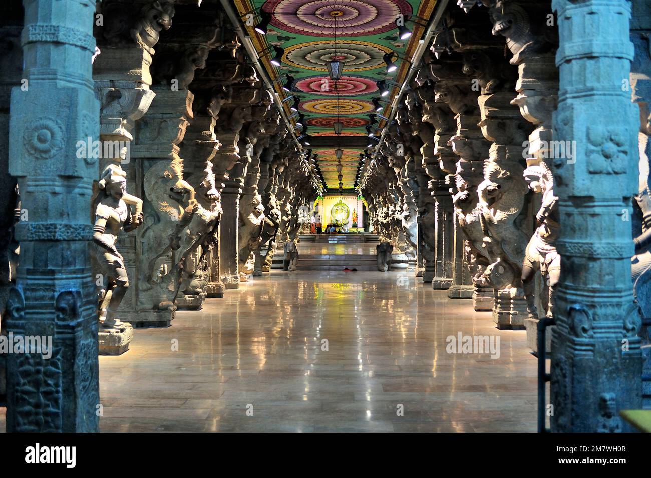 Thousand-Säulenhalle im Meenakshi-Tempel im Madurai-Staat Tamil Nadu Indien Stockfoto