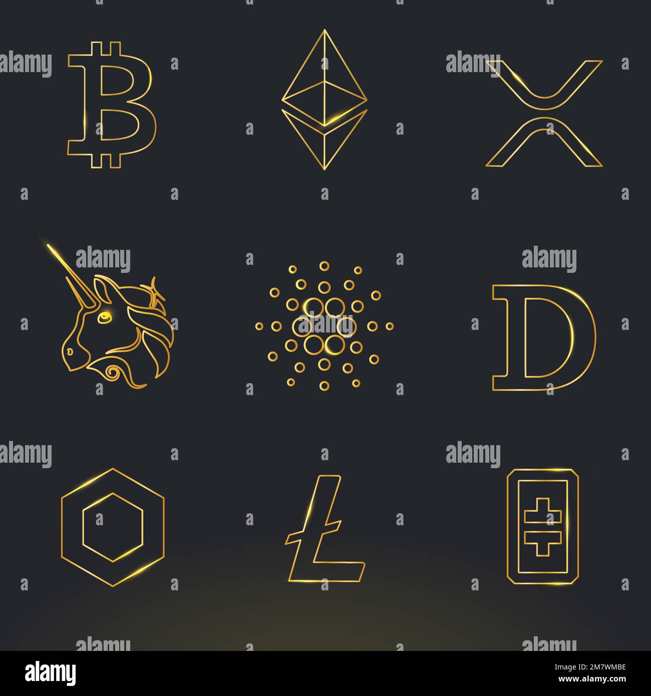 Digital Asset Icons Vektor in Gold Fintech Blockchain Concept Collection Stock Vektor