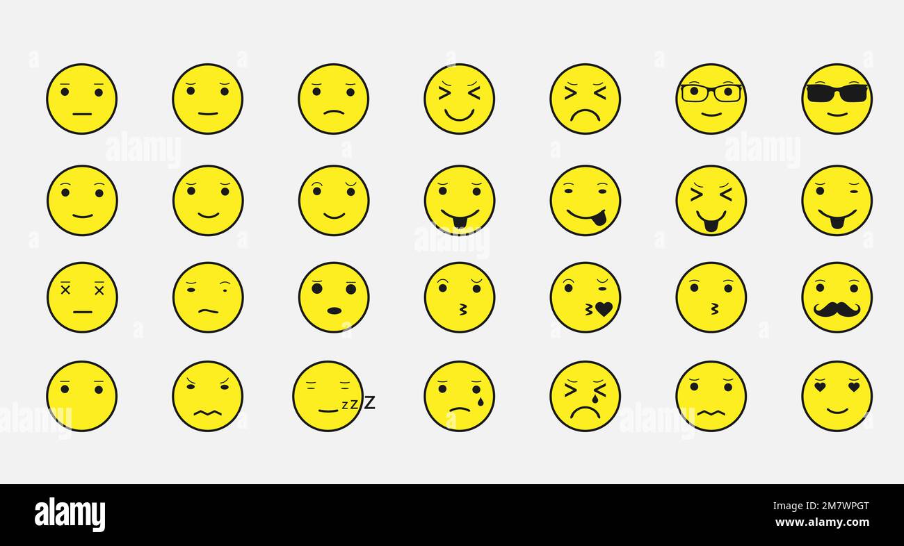 Smiley-Gesichter-Symbole. Gruppe von Emoticons. Emoji-Gruppe isoliert auf weißem Hintergrund. Vektordarstellung. Eps 10. Stock Vektor