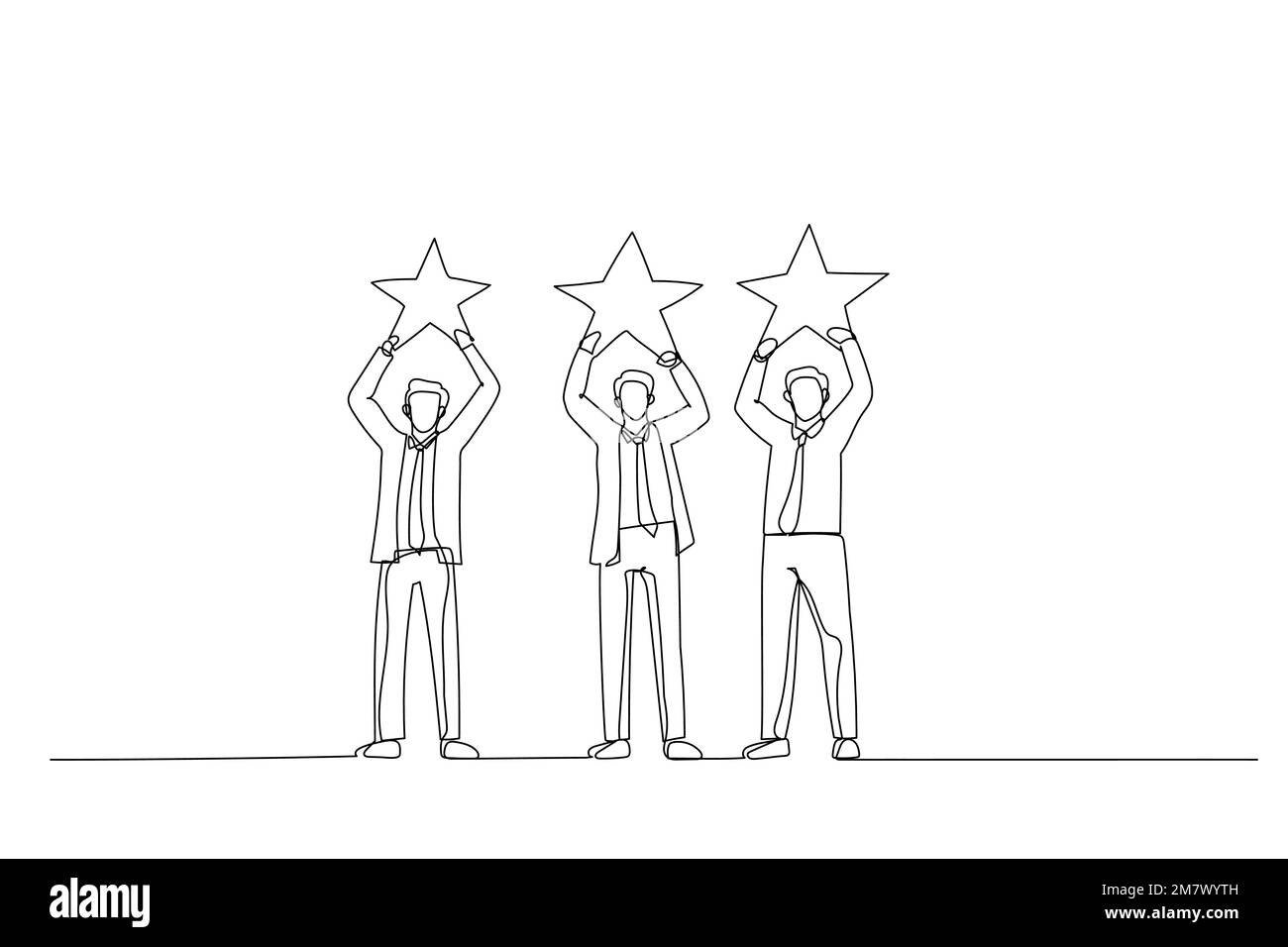 Cartoon eines Geschäftsmanns, der die großen Stars über den Kopf hält. Einzeiliger Kunststil Stock Vektor