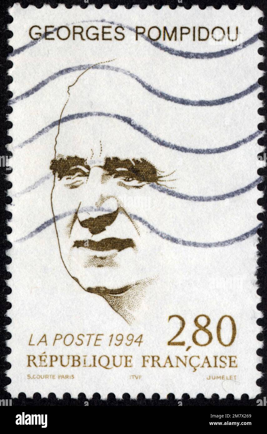 TIMBRE OBLITERES GEORGES POMPIDOU. LA POSTE 1994. RÉPUBLIQUE FRANCAISE. 2,80 Stockfoto