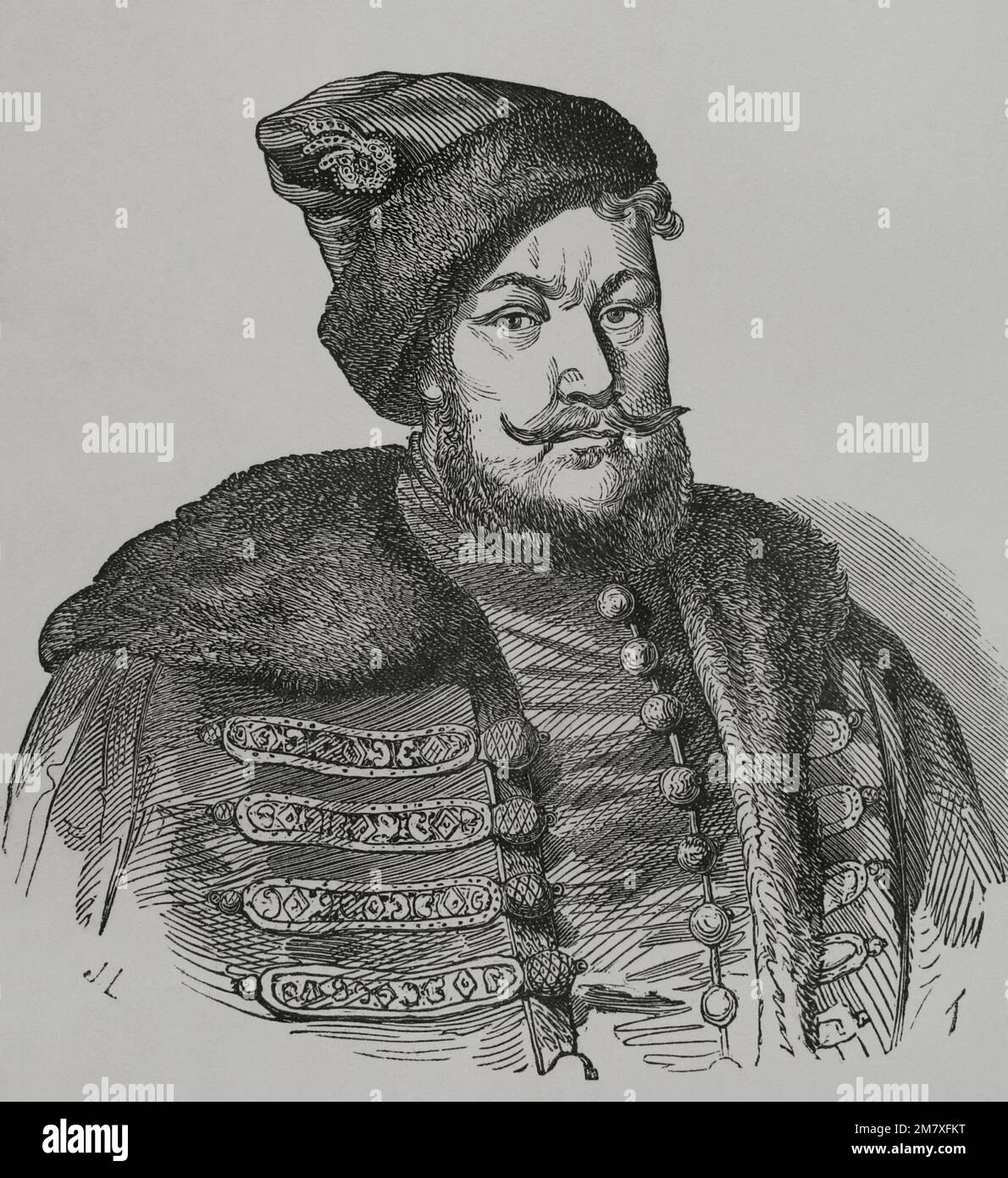 Ivan III Draskovic (Johannes III. Drashkovich aus Trakoschtyan) (1603-1648). Kroatisch-ungarischer Staatsmann. Verbot Kroatiens und des Grafen Palatin Ungarns (1646-1648). Porträt. Gravur. „Los Heroes y las Grandezas de la Tierra“ (die Helden und die Grandeurs der Erde). Volumen VI. 1856. Stockfoto