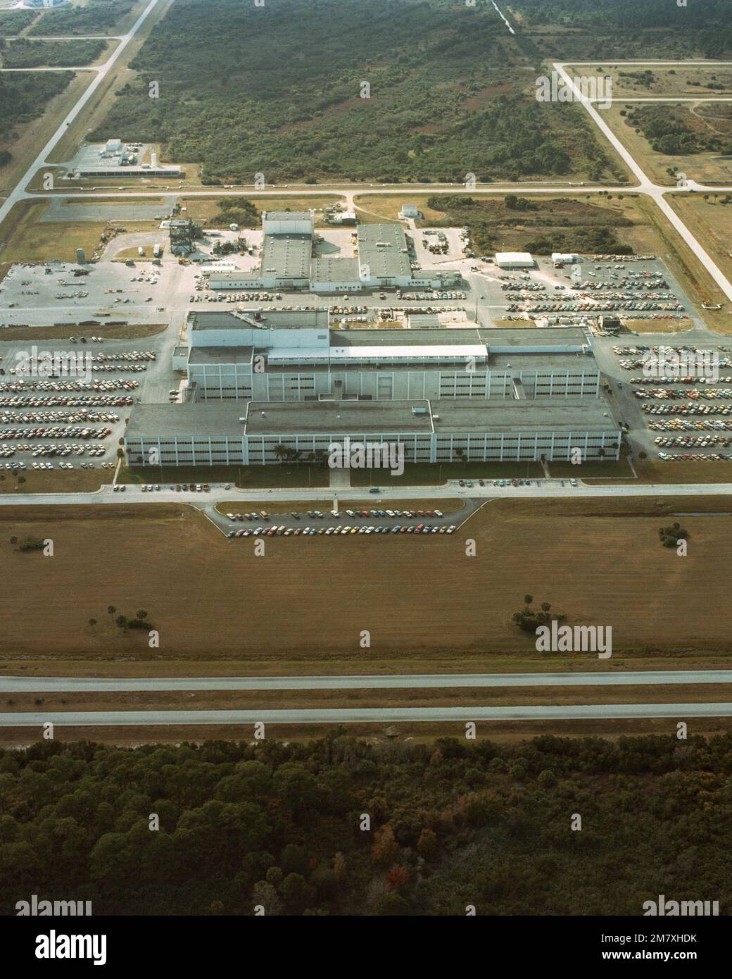 Luftaufnahme des Betriebs- und Kassengebäudes. Basis: Kennedy Space Center Bundesstaat: Florida (FL) Land: Vereinigte Staaten von Amerika (USA) Stockfoto