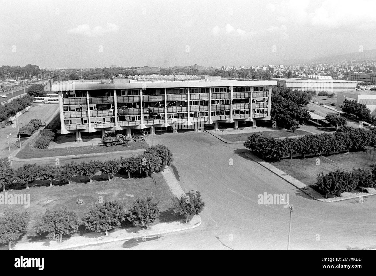 Luftaufnahme des Hauptquartiers des Battalion Landing Team, das von Marines benutzt wird, die an einem multinationalen Friedenssicherungseinsatz beteiligt sind. Basis: Beirut Land: Libanon (LBN) Stockfoto