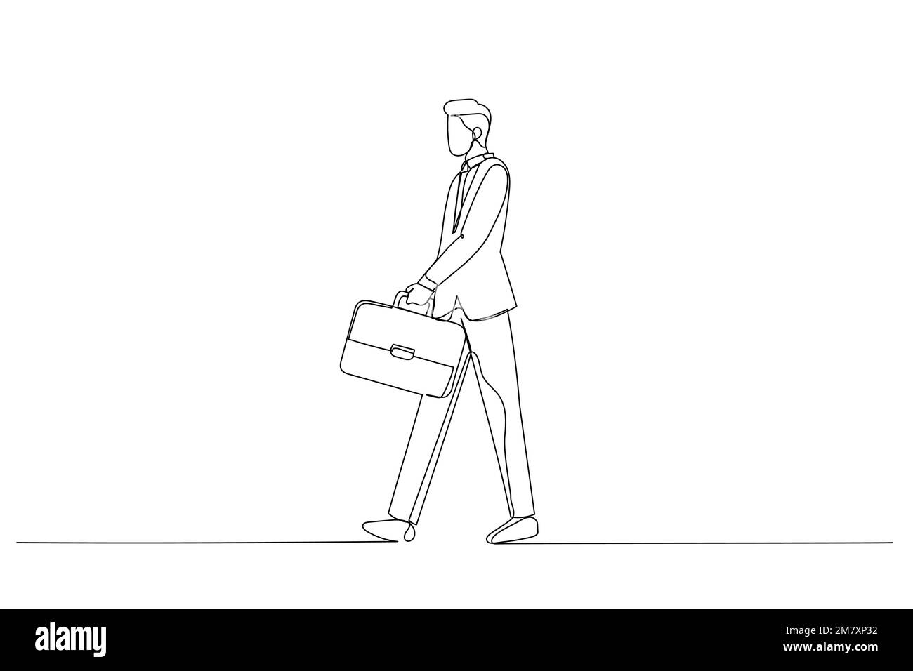 Abbildung eines Geschäftsmanns mit einem kurzen Fall. Einzelne durchgehende Strichgrafiken Stock Vektor