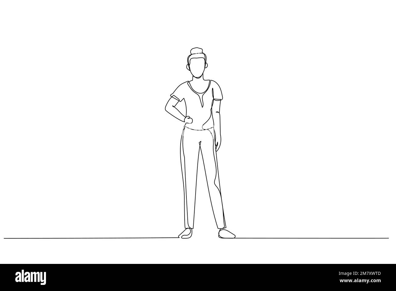 Zeichnung einer ungezwungenen jungen Geschäftsfrau auf weißem Hintergrund. Einteilige, durchgehende Strichart Stock Vektor