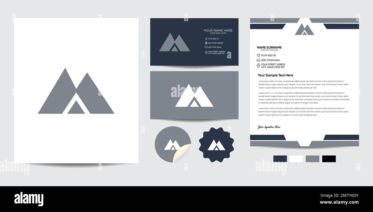 Kreatives minimalistisches abstraktes Logo-Design. Vollständige Vorlage für das Branding-Logo mit Visitenkarte, Briefkopf, Aufklebern und Farbschema Stock Vektor