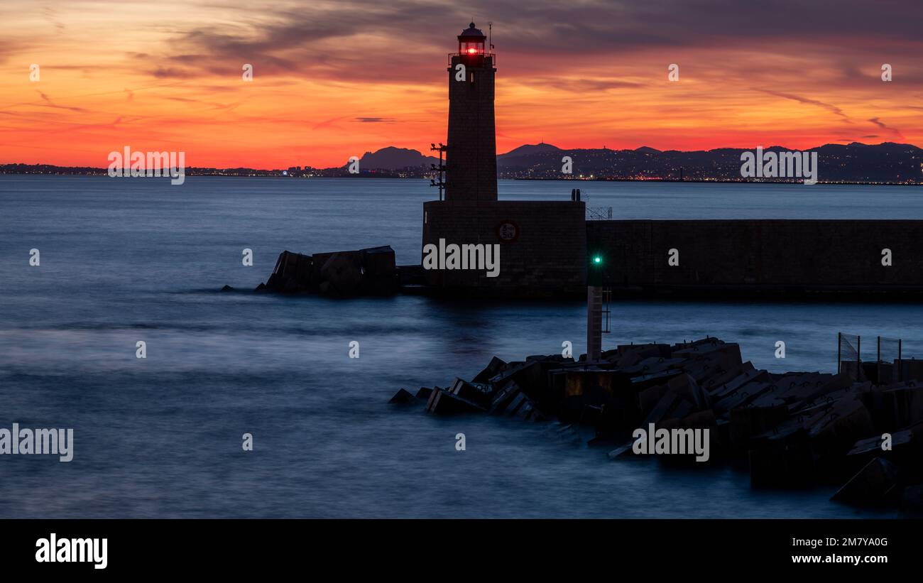 Sonnenuntergang ber Der Baie De Anges Vom Pier Im Hafen Von Nizza C te 