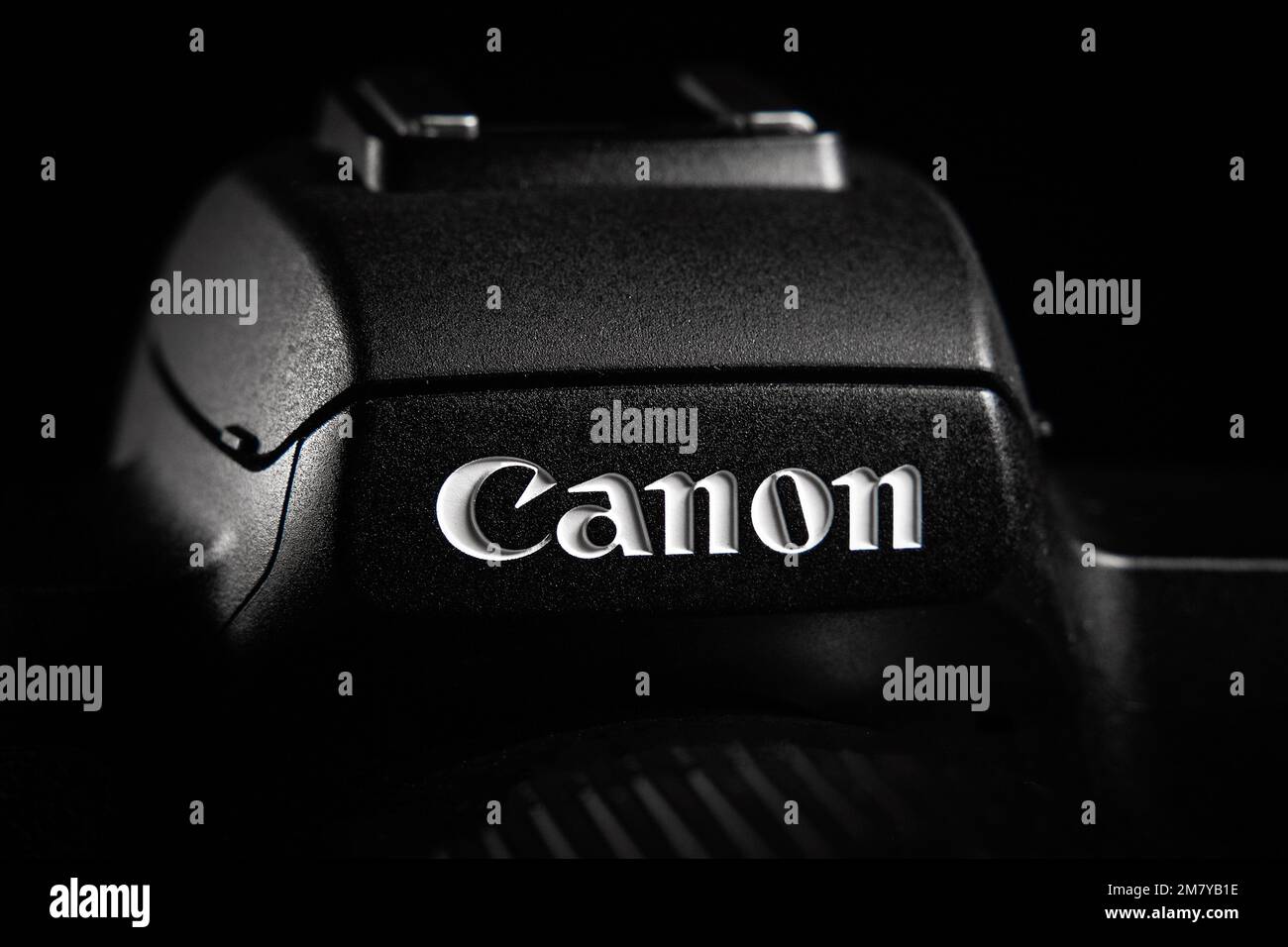 CANON Label Editorial Photo. Nahaufnahme Logo der Canon Kamera Stockfoto