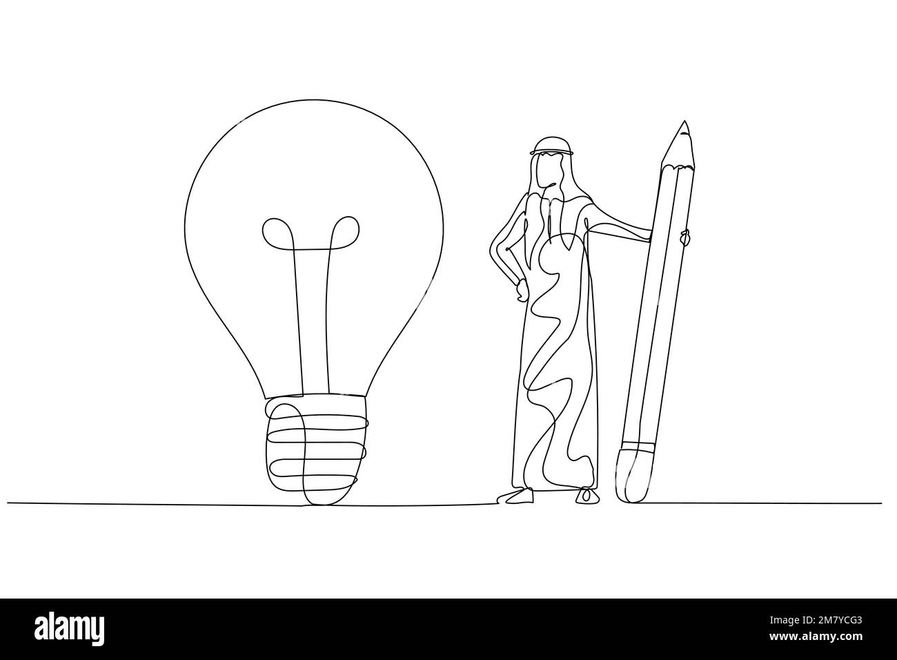 Zeichentrickfilm einer Geschäftsfrau Verwenden Sie Bleistift, um die Punkte miteinander zu verbinden und das Konzept des Geschäftsverständnisses zu entwickeln. Einzeiliges Kunstdesign Stock Vektor