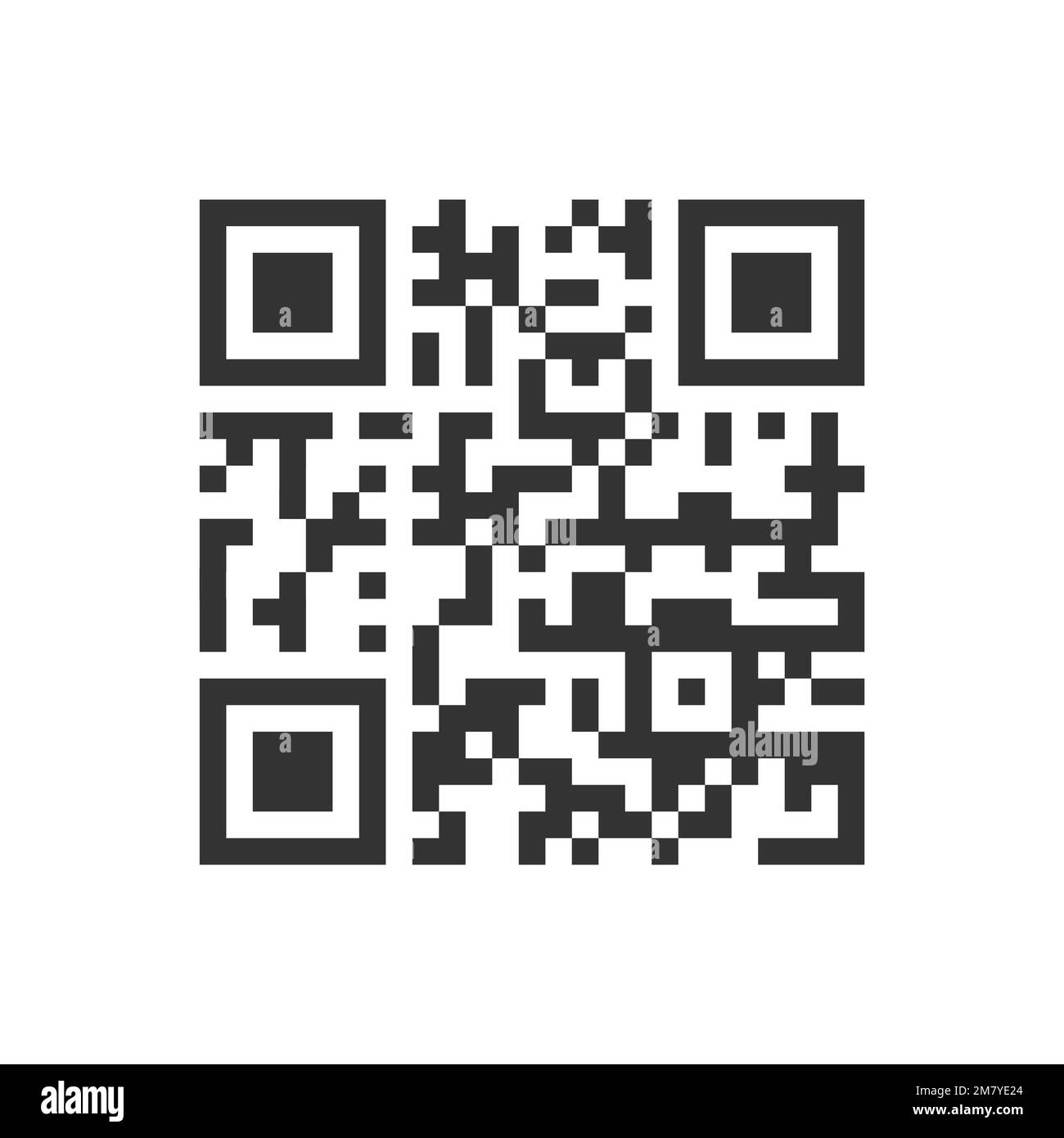 QR-Code-Symbol. Beispiel für einen schnellreaktionsschnellen Matrix-Barcode im quadratischen Raster. Mit der Kamera des Mobiltelefons lesbares digitales Etikett mit isolierten Informationsdaten auf weißem Hintergrund. Grafische Vektordarstellung Stock Vektor