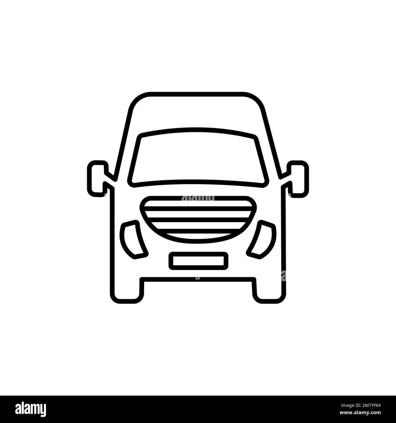 Minibus-Symbol. Lieferwagen Lineare Silhouette mit schwarzer Kontur. Vorderansicht. Bearbeitbare Konturen. Einfache flache Vektorgrafik. Isoliertes Objekt auf einem weißen Stock Vektor
