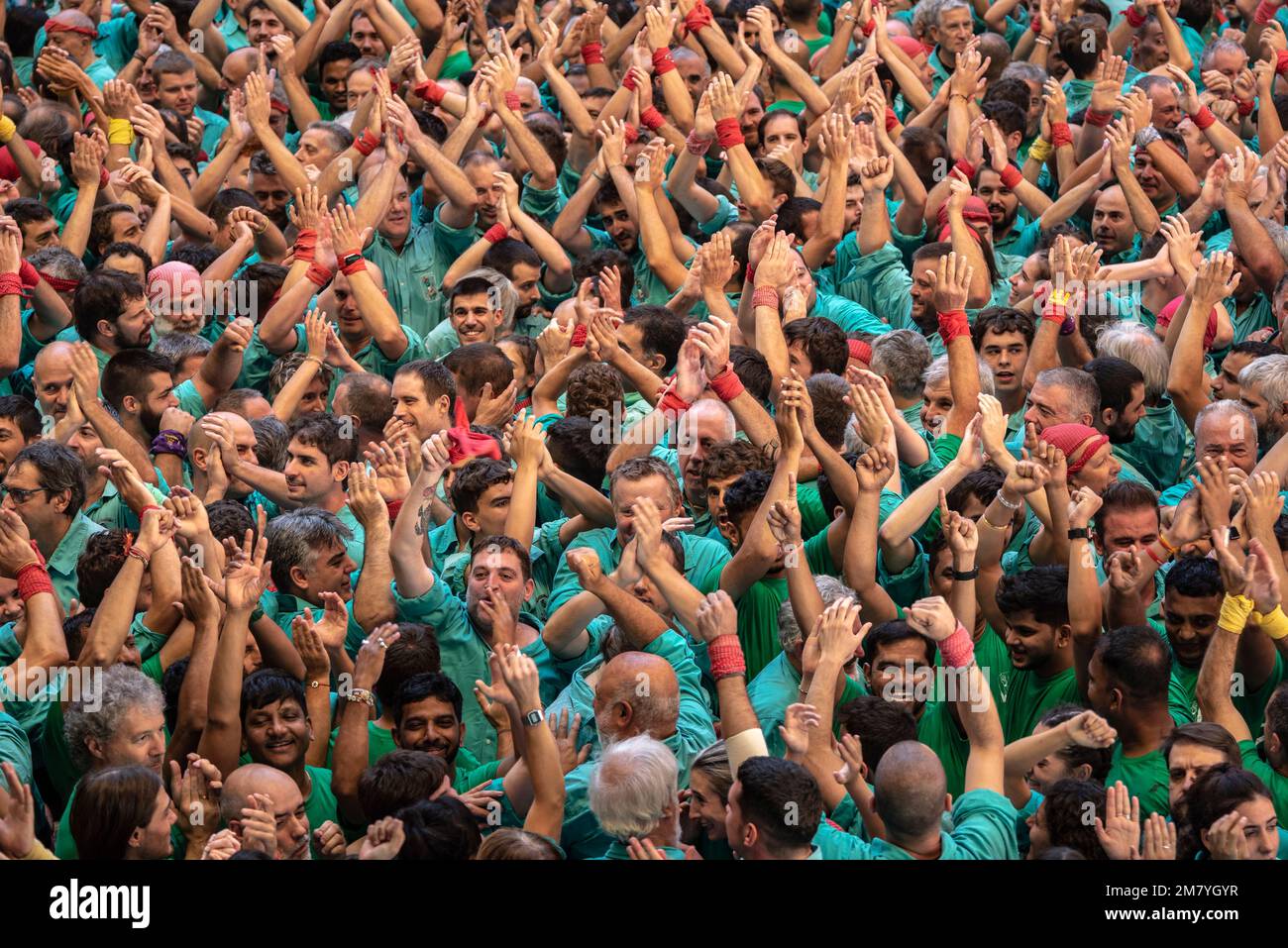 Concurs de Castells de Tarragona 2022 (Wettbewerb Tarragona Castells). Sonntagswettbewerb. Castellers de Vilafranca (Tarragona, Katalonien, Spanien) Stockfoto