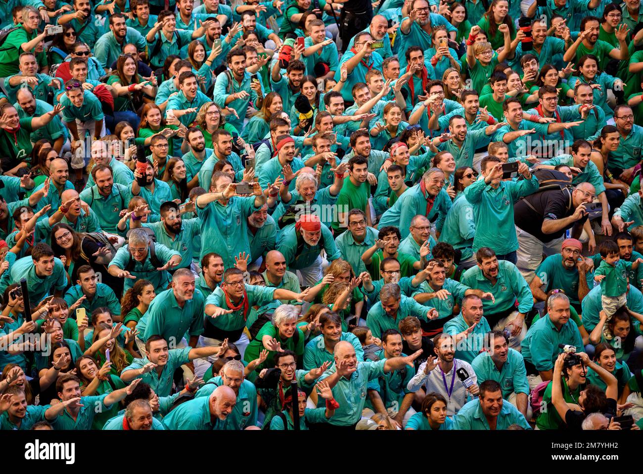 Concurs de Castells de Tarragona 2022 (Tarragona Castells Wettbewerb). Sonntag Wettbewerb. Sieg der Castellers de Vilafranca. Tarragona Katalonien Spanien Stockfoto