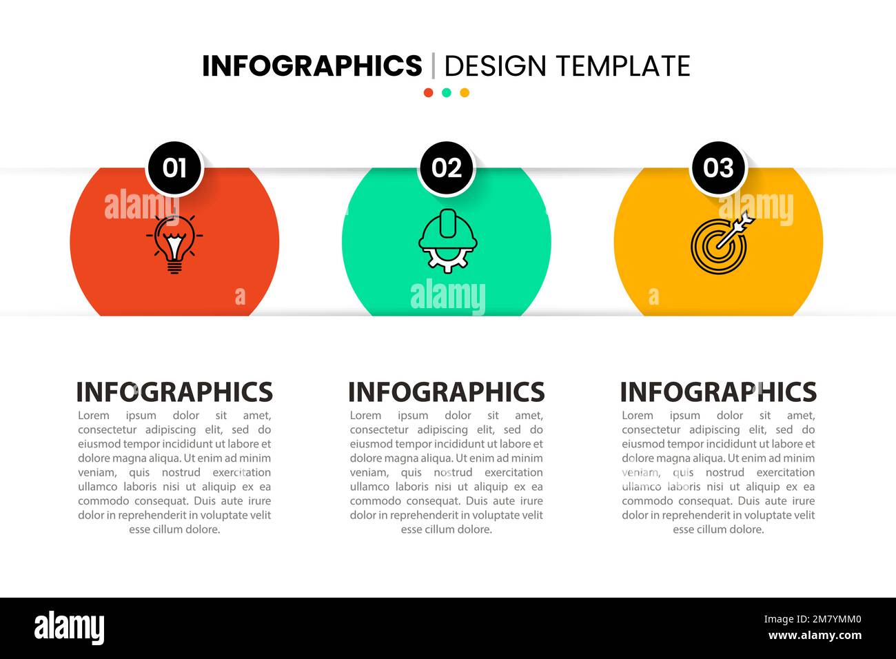 Infografik-Vorlage mit Symbolen und 3 Optionen oder Schritten. Kann für Workflow-Layout, Diagramm, Banner, webdesign verwendet werden. Vektorgrafik Stock Vektor