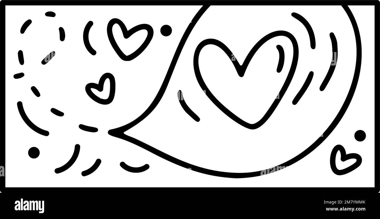 Valentinstag-Vektor-Textblase mit Herzen-Chat. Handgezeichnetes „Love Holiday“-Logo in einem rechteckigen horizontalen Rahmen für Grußkarte, Webdesign Stock Vektor