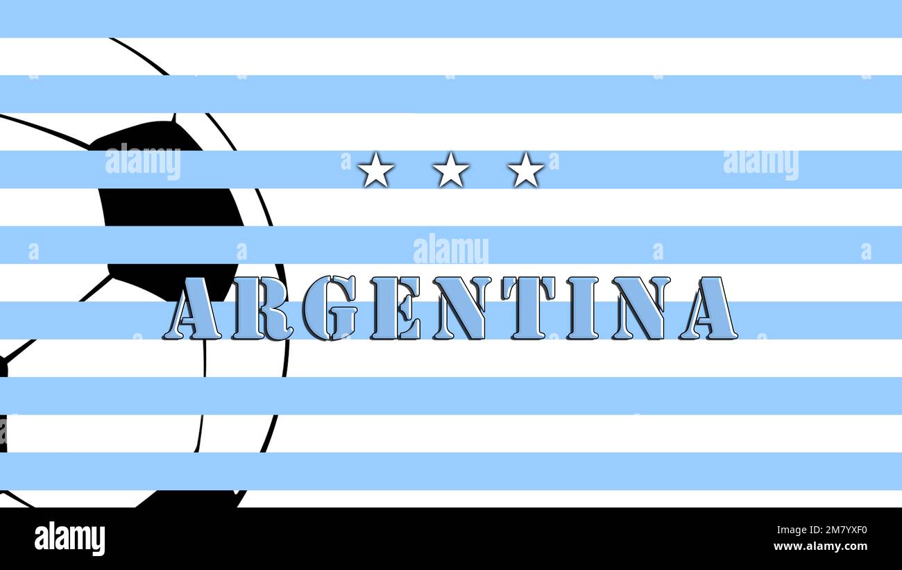 Argentinischer Fußballweltmeister, jetzt sind 3 Sterne auf der Brust des Trikots. Grafik mit argentinischer Flagge und Champions-Stars! Stockfoto