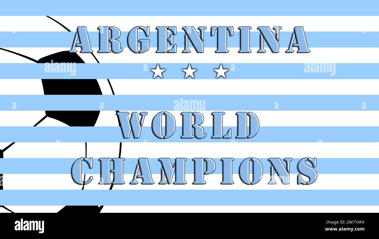 Argentinischer Fußballweltmeister, jetzt sind 3 Sterne auf der Brust des Trikots. Grafik mit argentinischer Flagge und Champions-Stars! Stockfoto