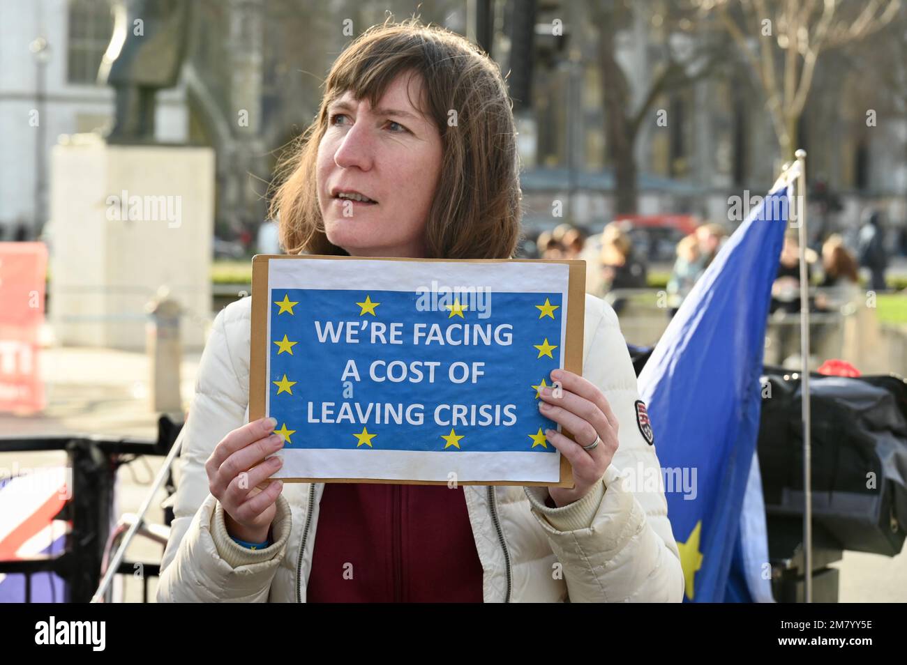 London, Großbritannien. Aktivisten demonstrierten gegen die konservative Regierung und die Kosten des Brexit. Parlamentsplatz, Westminster. Stockfoto