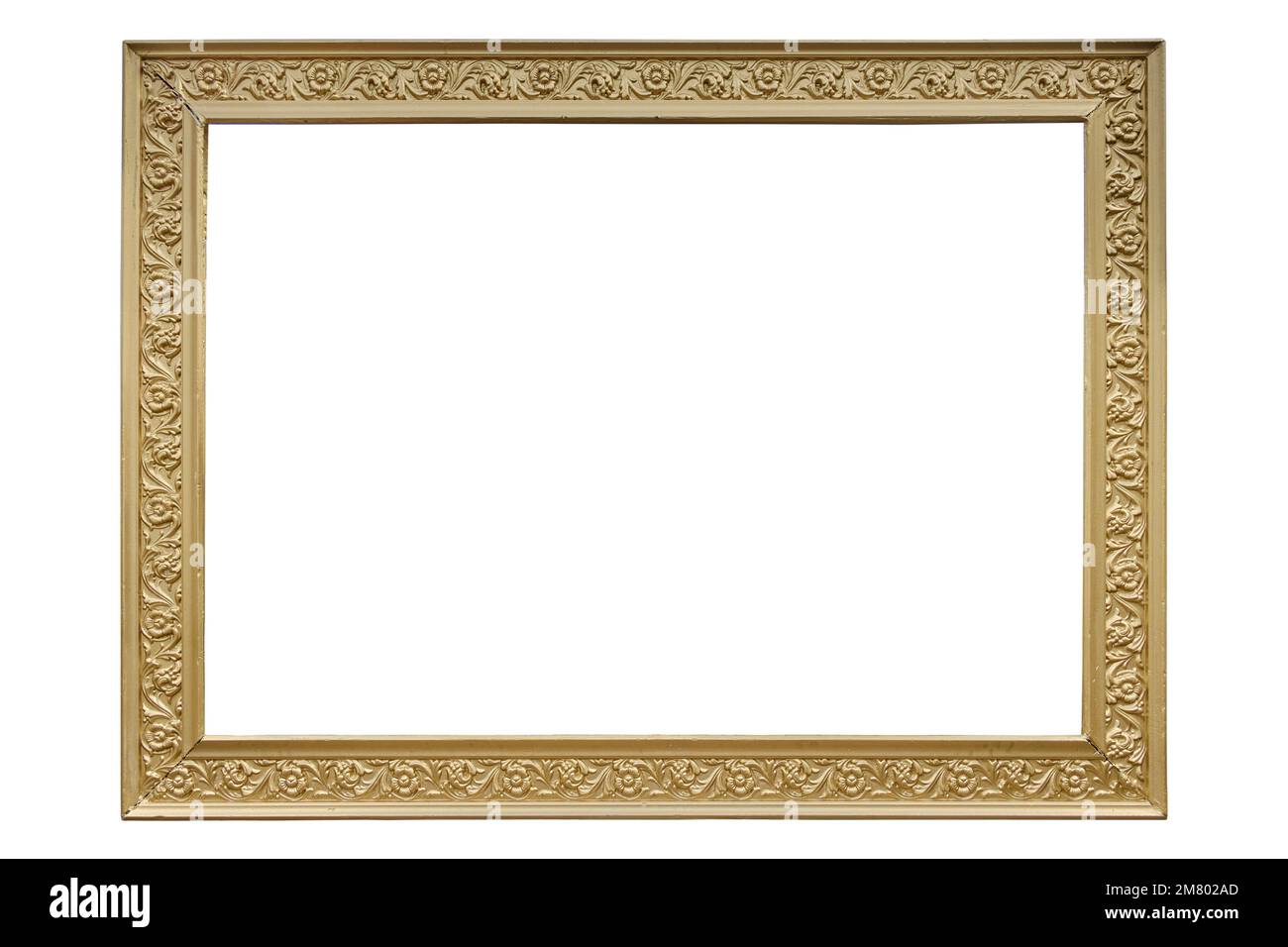 Barocker Bilderrahmen in Gold, ausgeschnitten. Stockfoto
