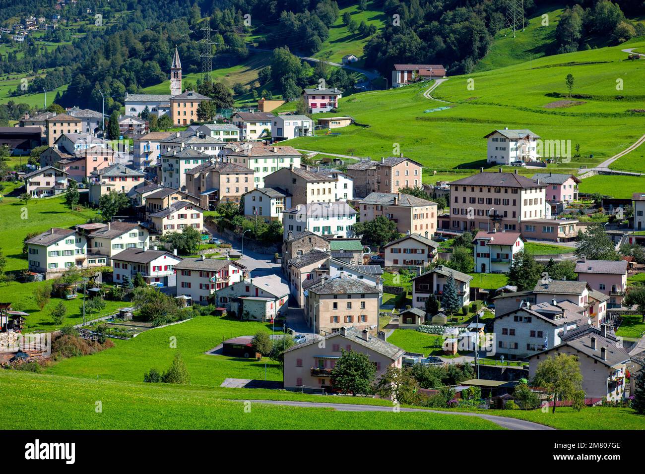 Poschiavo-Alpendorf in der Region Bernina, Kanton Grisons, Schweiz Stockfoto