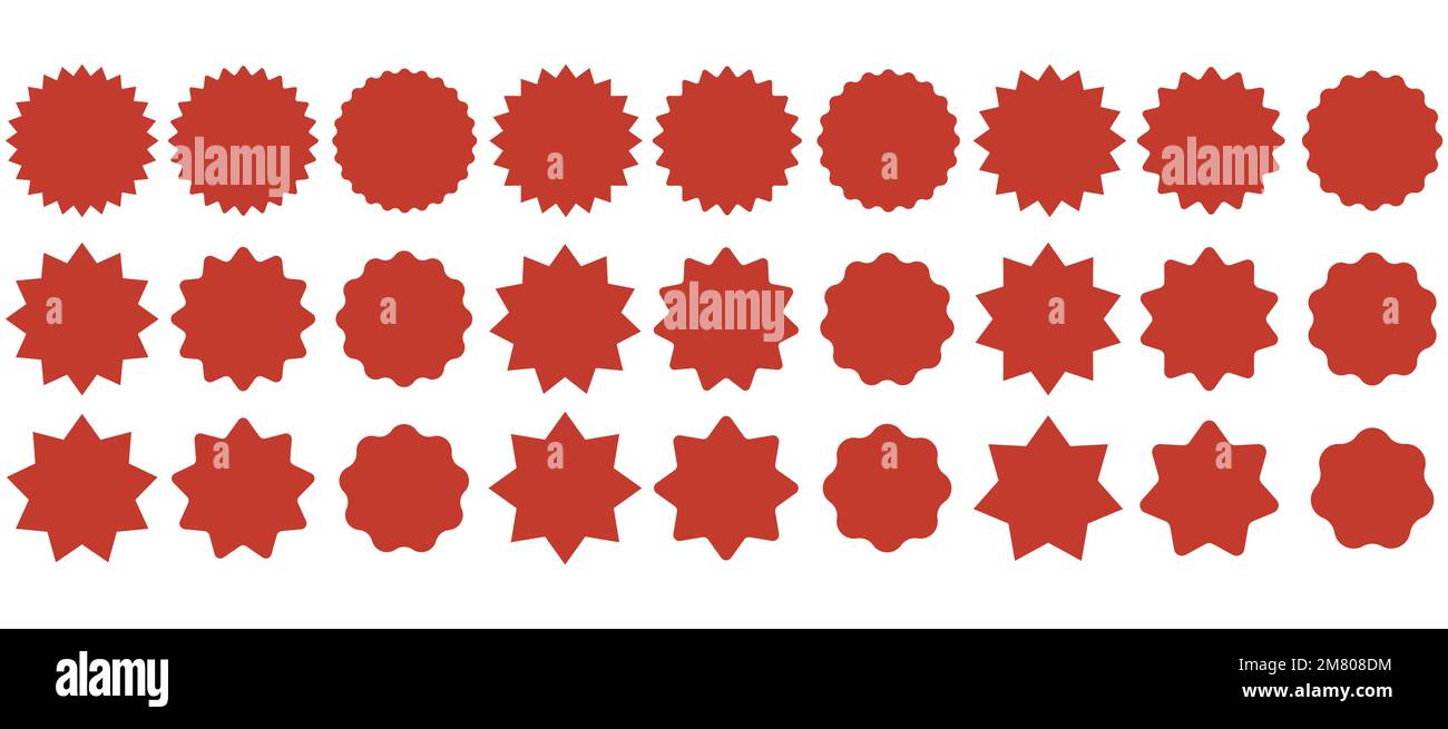 Legen Sie Sonnenschein-Abzeichen. Collection Star-Label. Unterschiedliche Sternenbildung auf weißem Hintergrund isoliert. Vektordarstellung. Eps 10 Stock Vektor