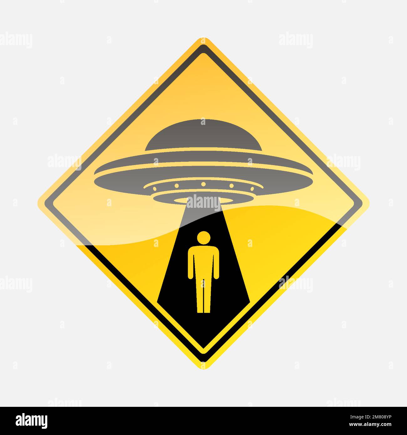 Gelbes Straßenschild mit Text UFO Activity Area isoliert auf weißem Hintergrund. Vektordarstellung. Eps 10. Stock Vektor