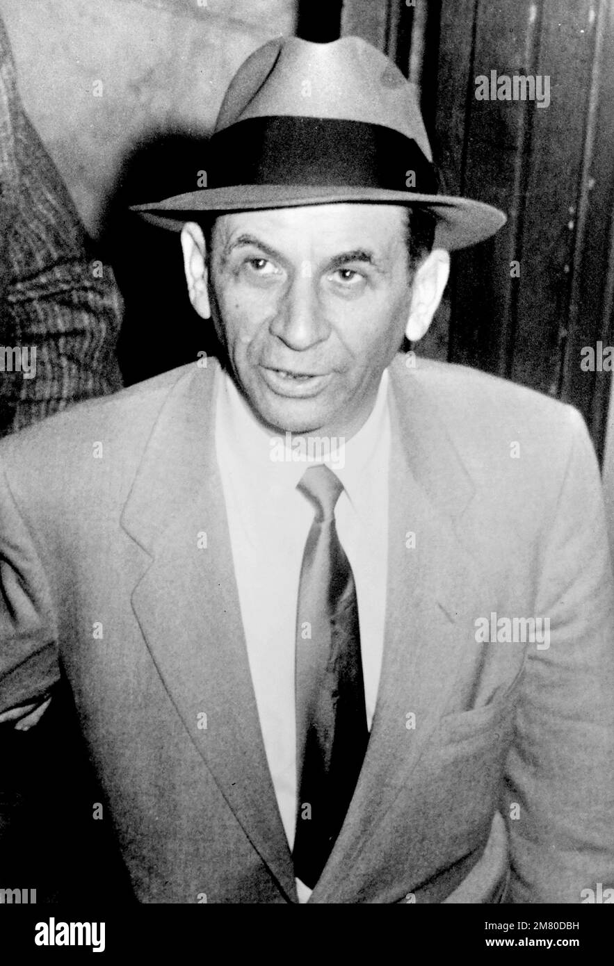 Meyer Lansky. Foto der amerikanischen Figur des organisierten Verbrechens mit dem Spitznamen "Mobs Accountaint", Meyer Lansky (geb. Maier Suchowljansky, 1902-1983) von Orlando Fernandez, 1958 Stockfoto