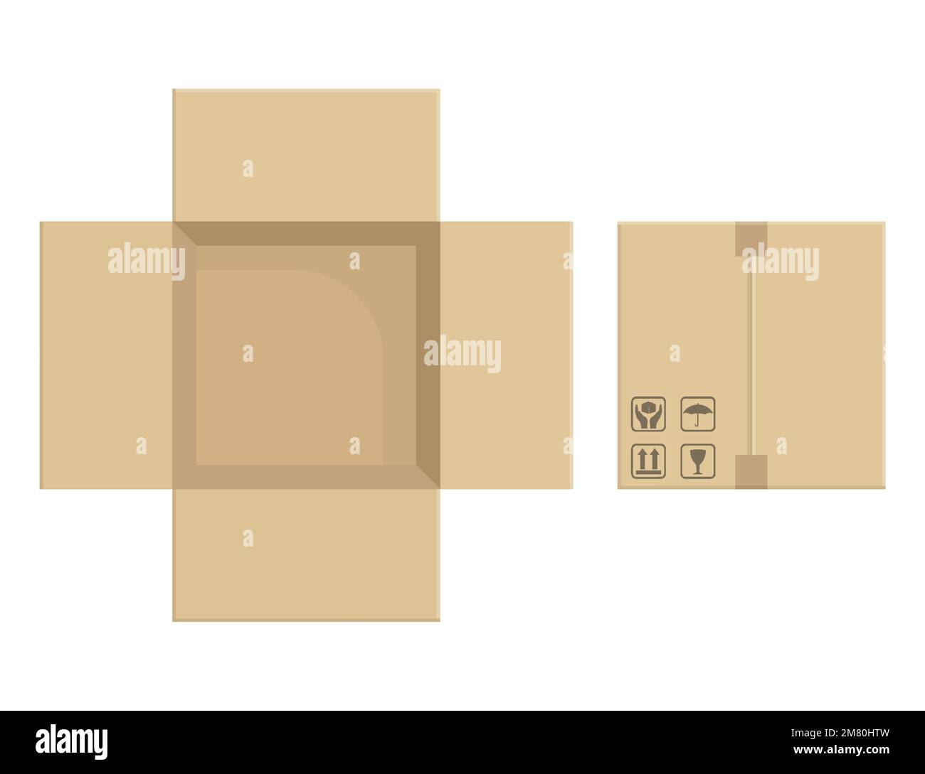 Leere offene und geschlossene Pappschachtel. Vektordarstellung. Eps 10. Stock Vektor