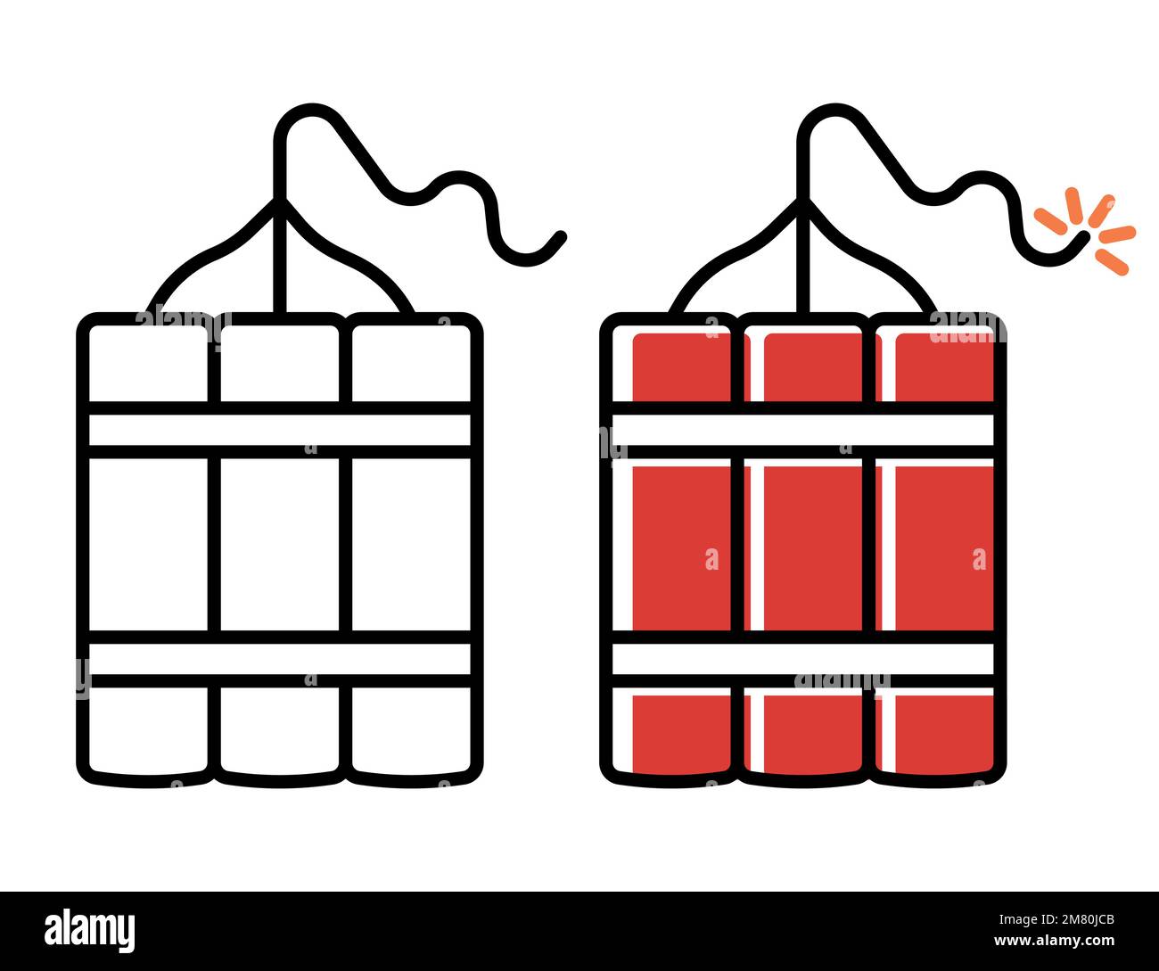 Dynamit-Bomben-Sticks mit Feuerblitz-Symbol. Vektordarstellung. Eps 10. Stock Vektor