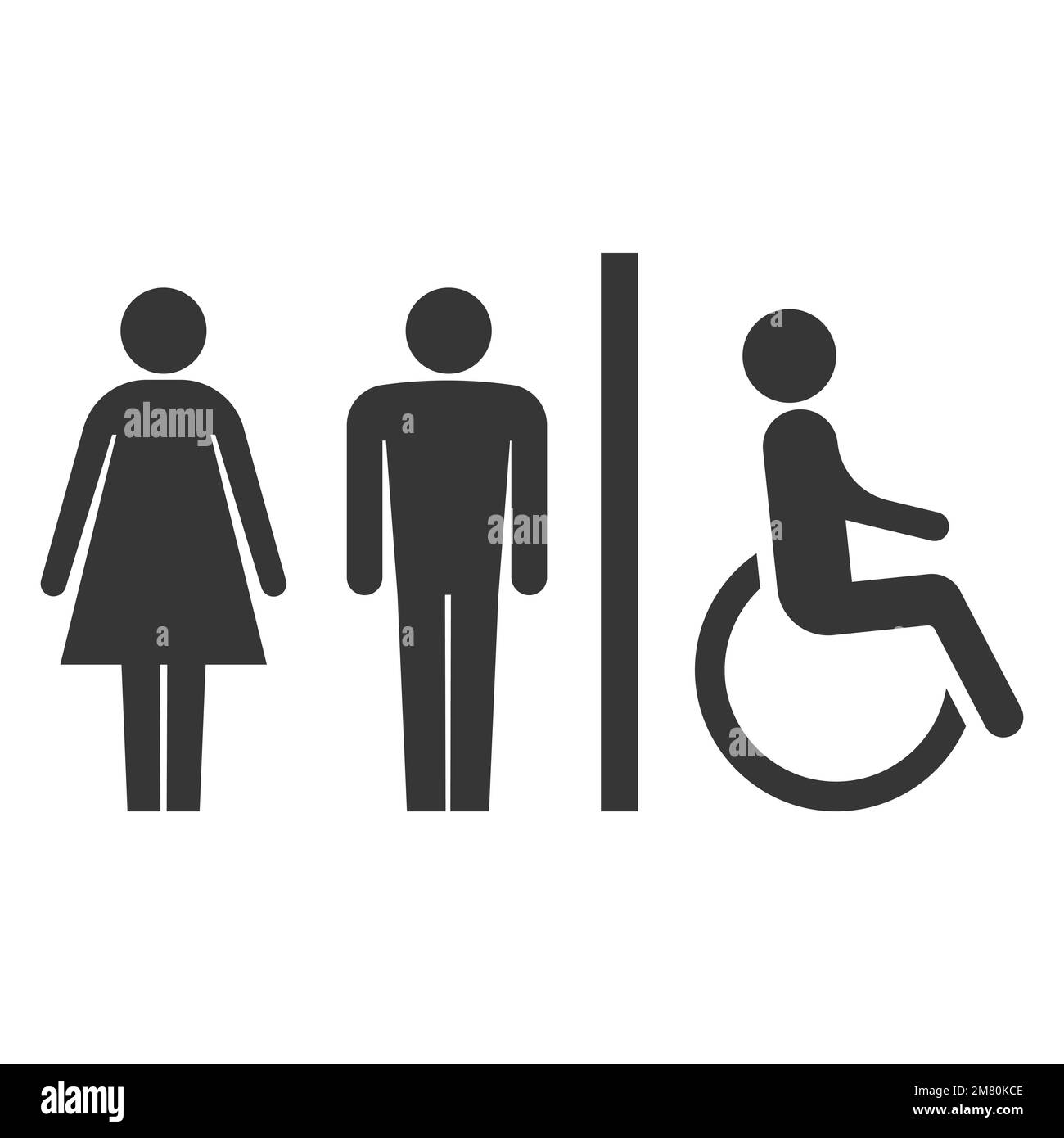 Toilettensymbole. Mann, Frau, Behinderung. Toilette, Badezimmer in einem öffentlichen Bereich, Navigationsvektor Abbildung EPS 10 Stock Vektor