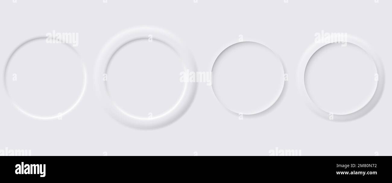 Set aus neumorphen UI-Designelementen. Neumorphe Zirkel. Vektordarstellung. Eps 10. Stock Vektor