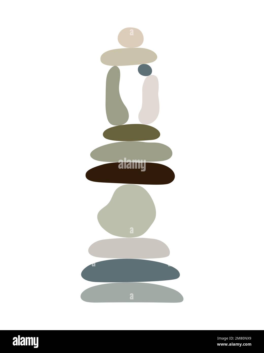 Zen Stones cairns Einfache abstrakte flache Vektordarstellung, Relax-, Meditations- und Yoga-Konzept, Bo-Farben Steinpyramide zum Erstellen von Bannern, Postern, Karten, Drucken, Wandgemälden Stock Vektor