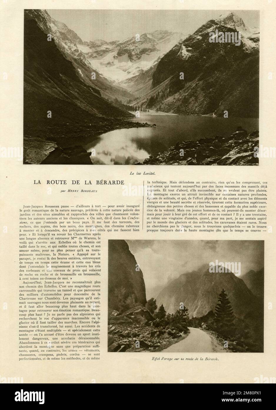 LA ROUTE DE BÉRARDE , PAR HENRY BORDEAUX. SEITE 1. 1929 Stockfoto