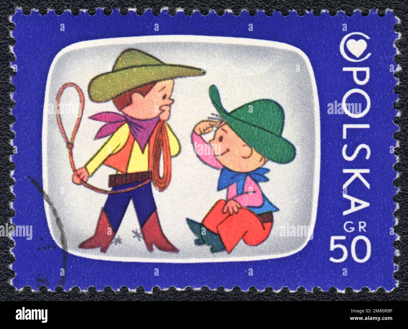 Ein in Polen gedruckter Stempel zeigt TV for Children, Animationsfilm Lelik und Bolik, Serie, circa 1975 Stockfoto