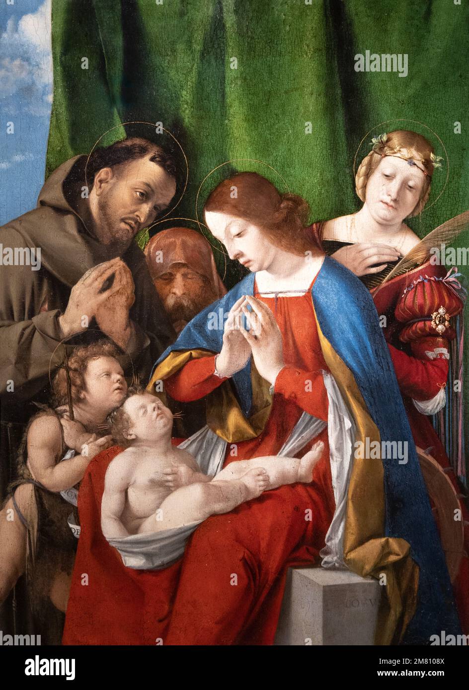 „Madonna mit Kind und den Heiligen“, Gemälde von Lorenzo Lotto aus der italienischen Hochrenaissance, 16. Jahrhundert, 1508, Venedig. Czartoryski-Museum Stockfoto