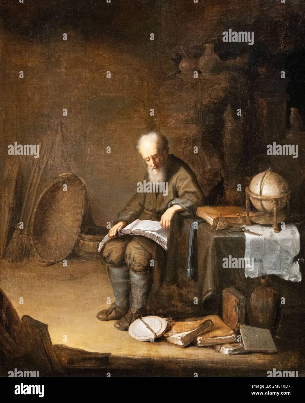 "A Scholar in his Study" Ölgemälde von Jacob van Spreeuwen, niederländischer Maler des 17. Jahrhunderts in Leiden; das Czartoryski-Museum Krakau Polen Stockfoto