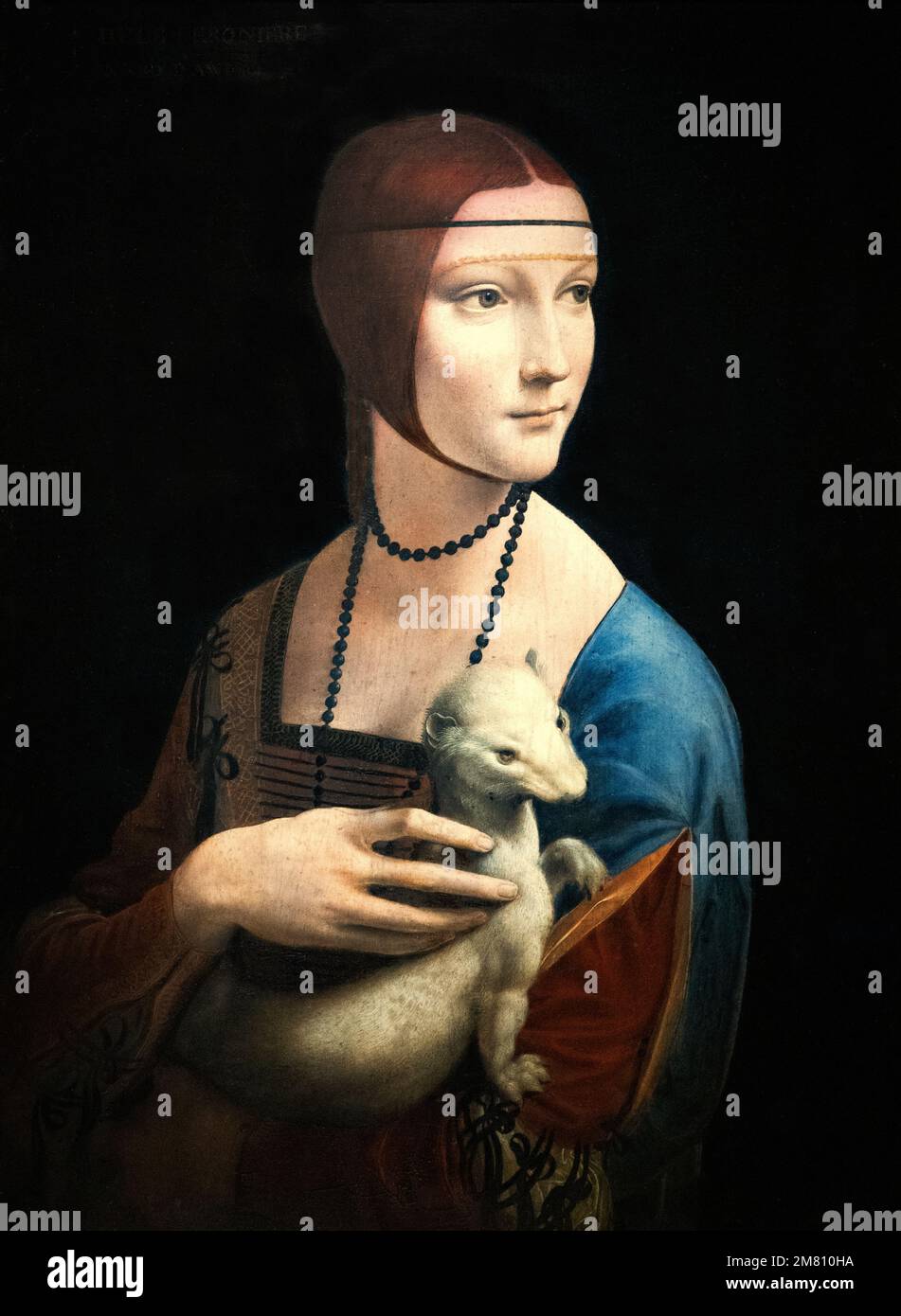 Mittelalterliche Kunst; Renaissance-Gemälde; Leonardo da Vinci-Gemälde, Porträt der „Frau mit einer Ermine“, 1489-1491; im Czartoryski-Museum, Krakau Polen Stockfoto
