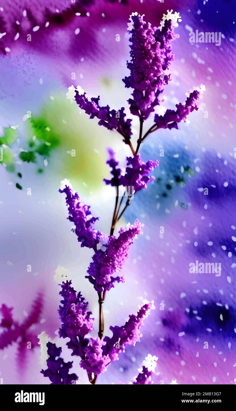 Vektor, wässrige Büschelstrauße mit Lila Blumen, schöne botanische Illustration, lila, blau, grün Stock Vektor