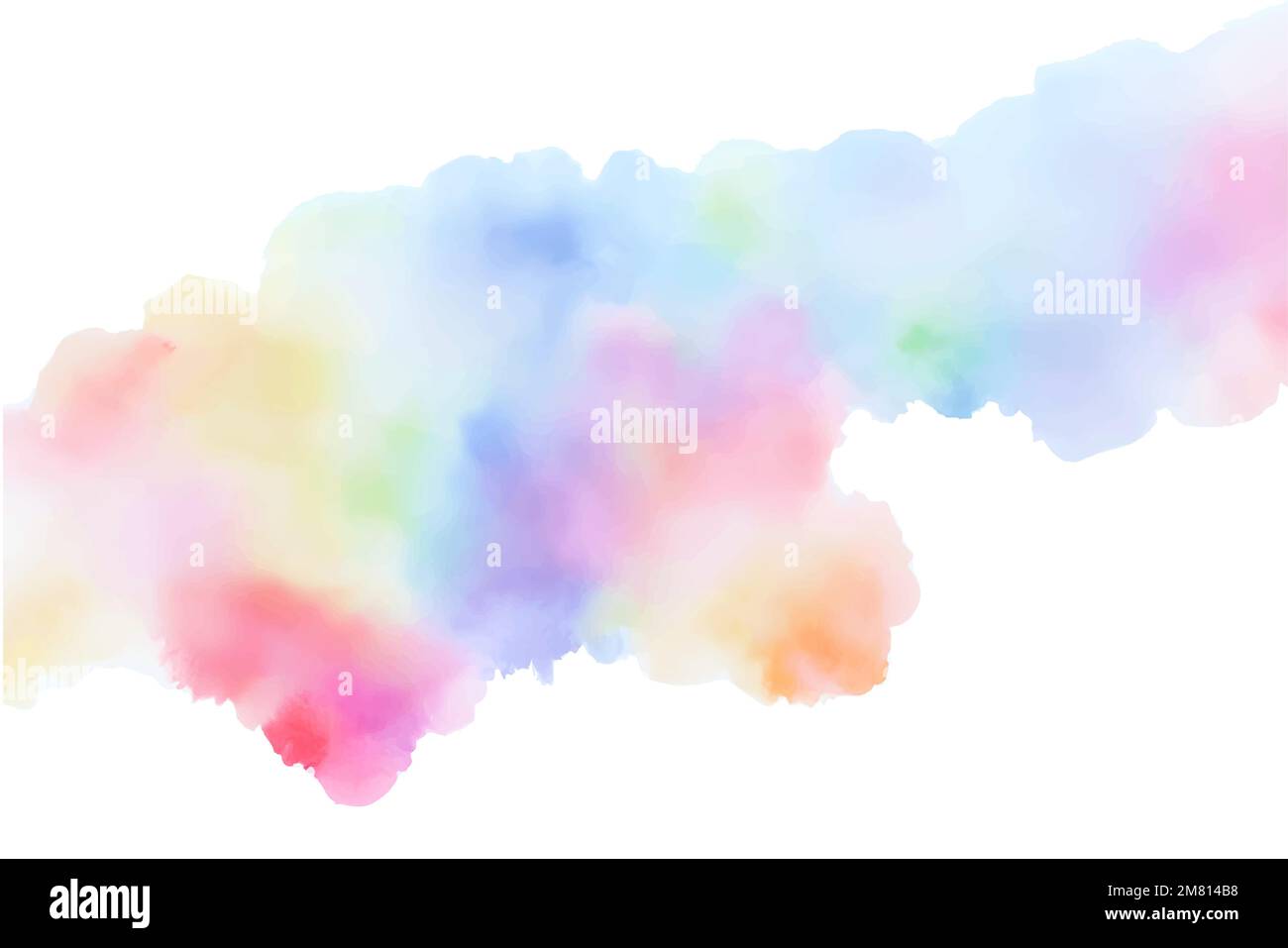 Handgefertigte Illustration von farbenfrohen pastellfarbenen Aquarellen, mehrfarbigen abstrakten Farbspritzern auf weißem Papierhintergrund, Vektor-Aquarellwolke. Stock Vektor