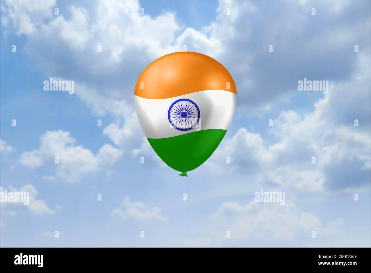 Kreatives Konzept einer indischen Dreifarbflagge auf Ballon. Der Tag der Republik Indien. Unabhängigkeitstag Indiens. Stockfoto