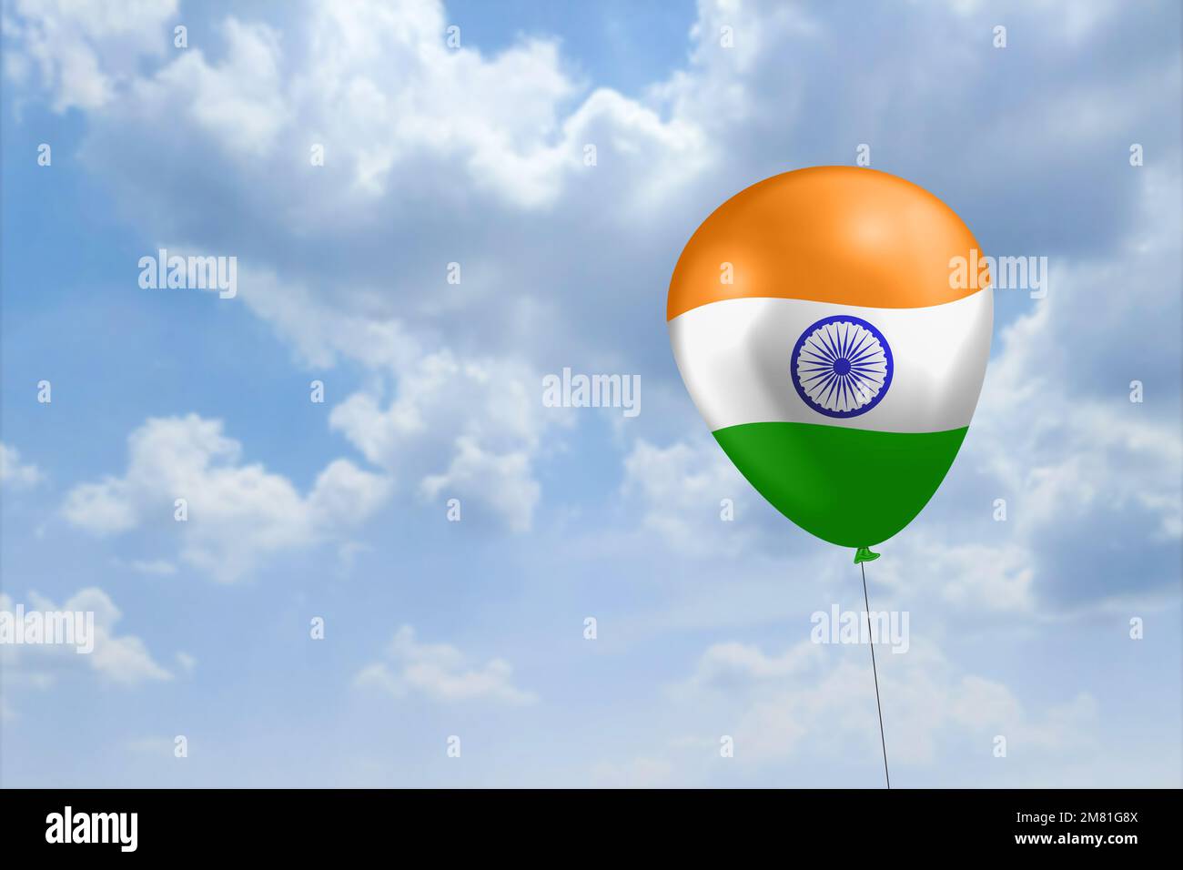Kreatives Konzept einer indischen Dreifarbflagge auf Ballon. Der Tag der Republik Indien. Unabhängigkeitstag Indiens. Stockfoto