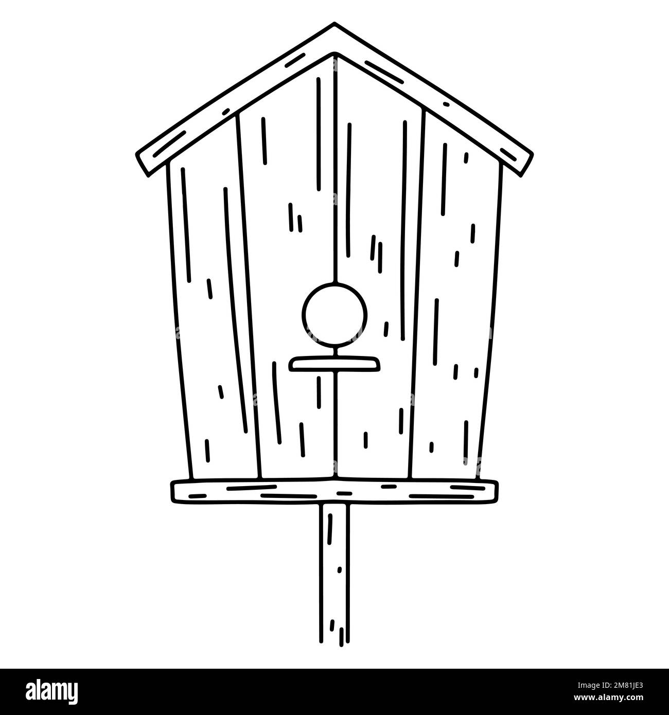 Vogelhaus im handgezeichneten Doodle-Stil. Isoliert auf weißem Hintergrund. Frühlingssaison Stock Vektor