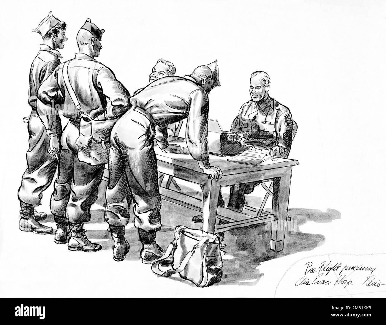 Bildmaterial: „Pre-Flight Processing“. Künstler: Unbekannt. Katalognummer: D.21.26.46. US Army Art Kollektion. Land: Unbekannt Stockfoto