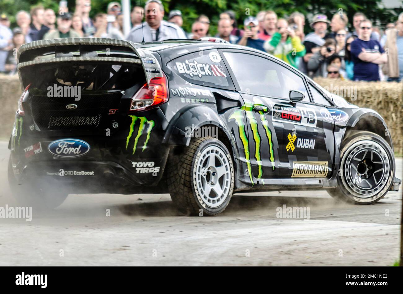 Ford Fiesta RS Rallycar von Ken Block, Stunt- und Rallyfahrer in der Hoonigan Racing Division, früher bekannt als Monster World Rally Team Stockfoto