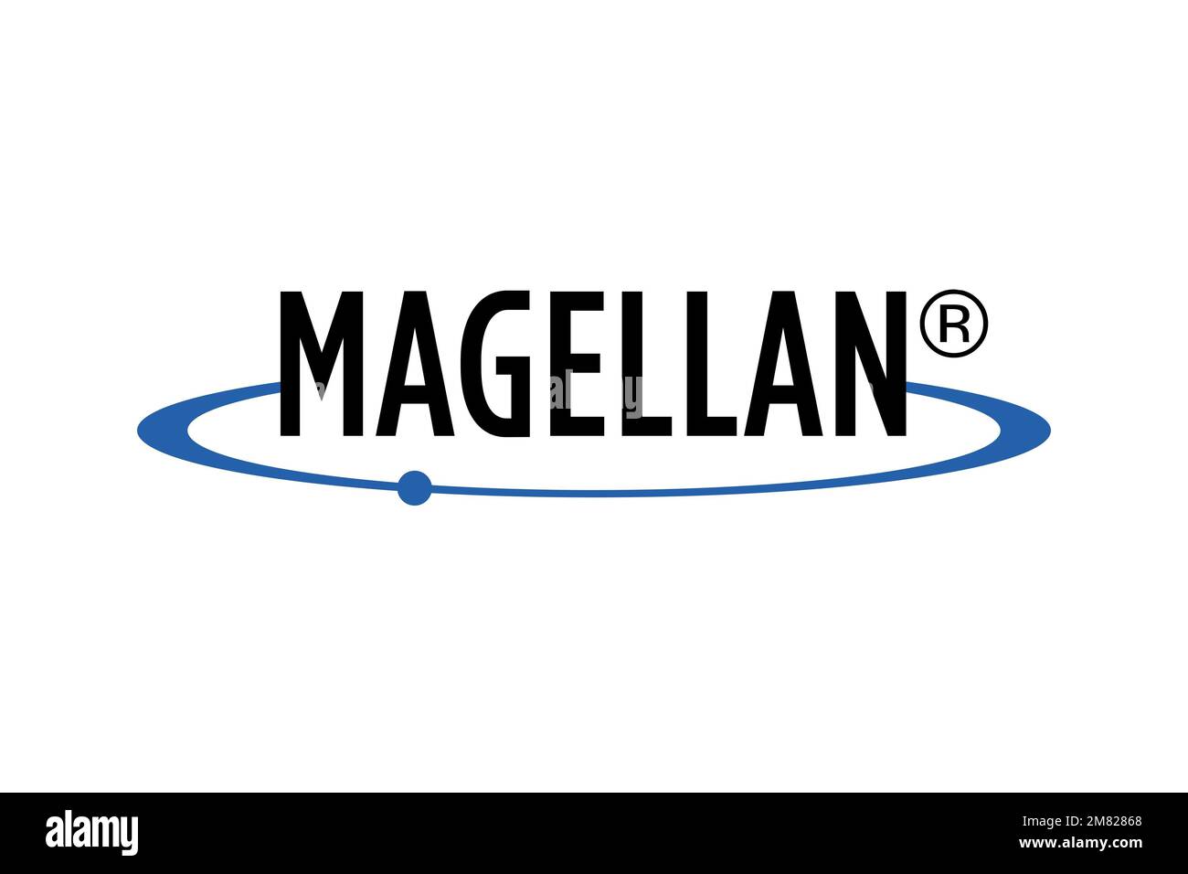 Magellan Navigation, Logo, weißer Hintergrund Stockfoto