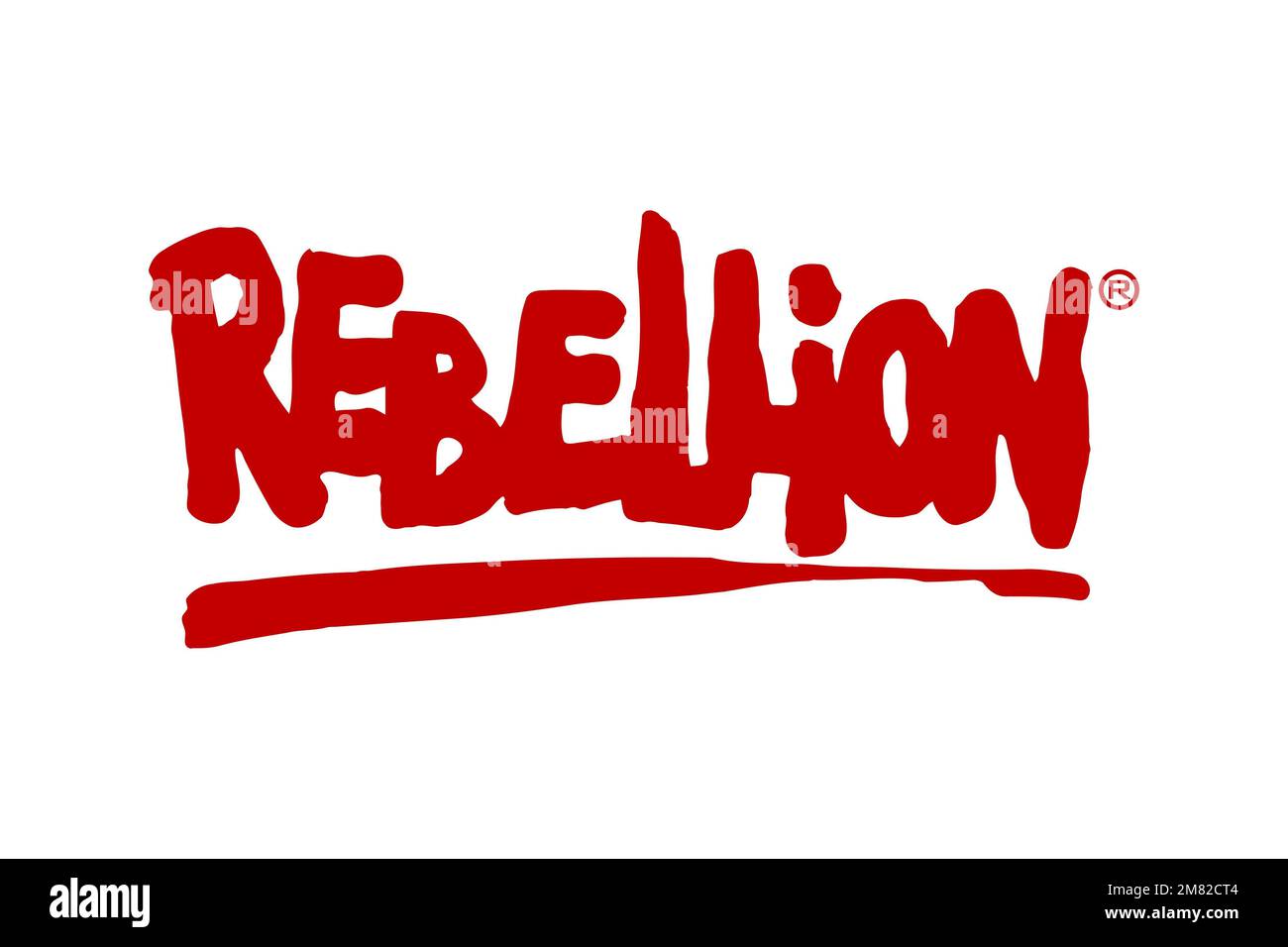 Rebellion-Entwicklungen, Logo, Weißer Hintergrund Stockfoto