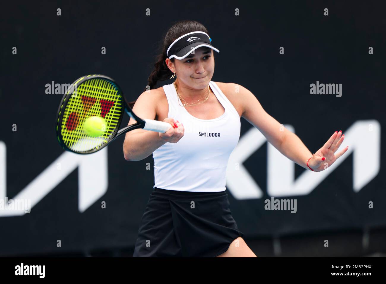 Melbourne, Australien, 12. Januar 2023. Die deutsche Tennisspielerin Eva Lys hat sich an ihrem 21. Geburtstag während der Australian Open Qualification 2023 im Melbourne Park zum ersten Mal für eine Grand-Slam-Hauptrunde qualifiziert. Foto: Frank Molter/Alamy Live News Stockfoto